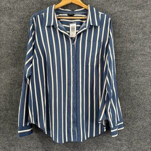 TORRID Womens Striped Long Sleeve Button Down Shirt Size 2X Blue White Office
